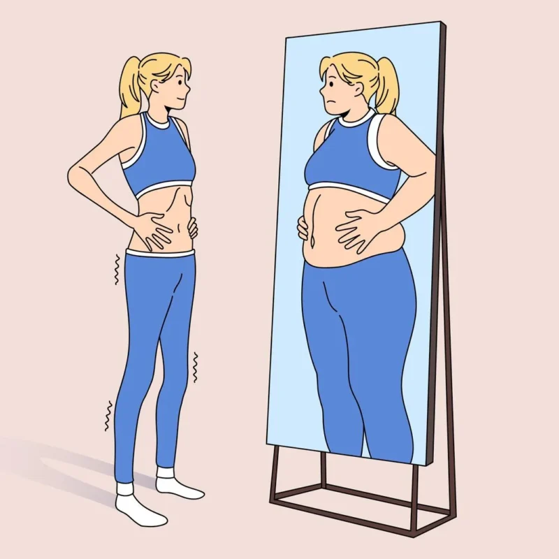 skinny girl look in mirror see fat eflection